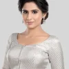 Silver Brocade Round Neck Half Sleeves Readymade Blouse