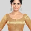 Golden Brocade Round Neck Half Sleeves Readymade Blouse