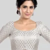 Silver Brocade Round Neck Half Sleeves Readymade Blouse
