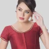 Maroon Silk Round Neck Short Sleeves Readymade Blouse