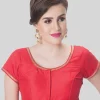 Red Silk Round Neck Short Sleeves Readymade Blouse