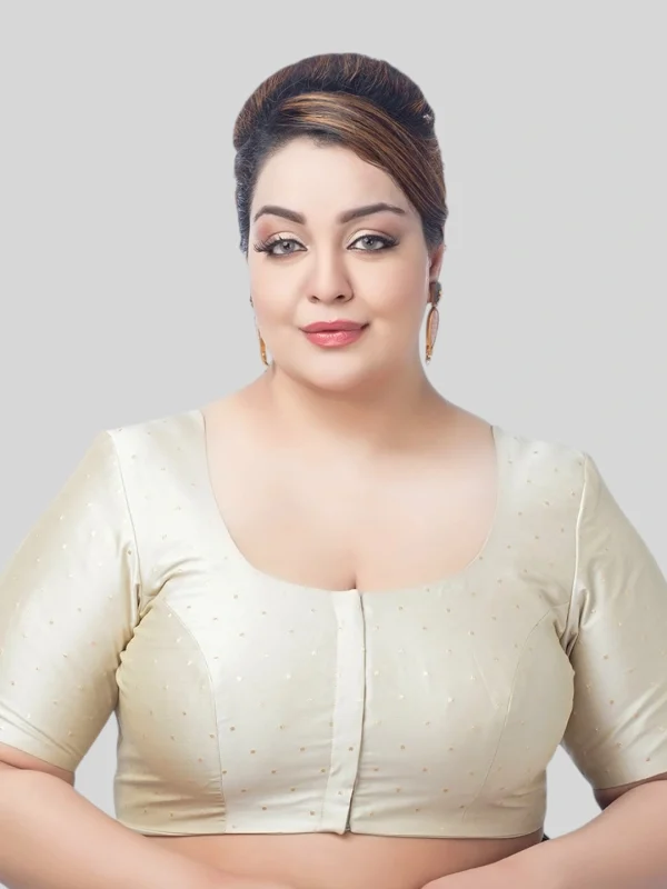 Cream Silk U Neck Half Sleeves Readymade Blouse