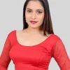 Red Lycra Round Neck 3/4 Sleeves Readymade Blouse