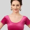 Rani Pink Velvet Round Neck Short Sleeves Readymade Blouse