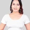 White Velvet Round Neck Short Sleeves  Readymade Blouse