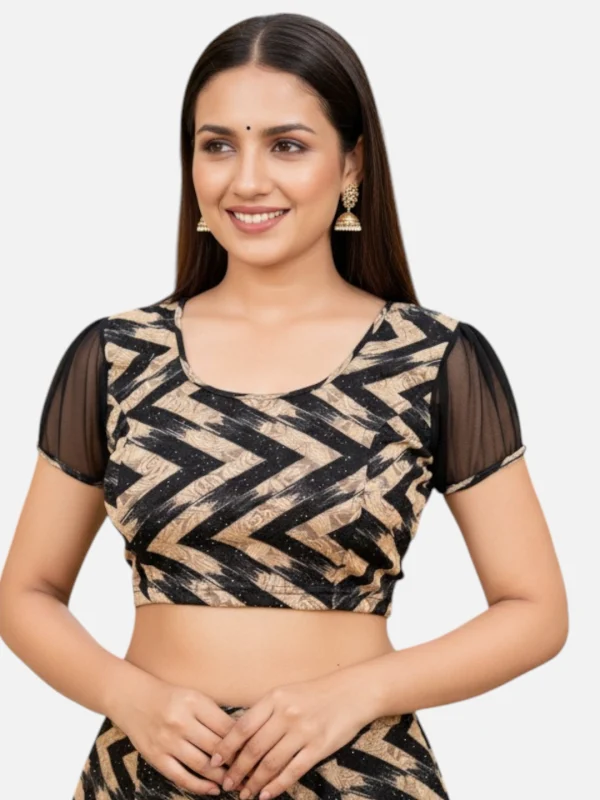 Black Lycra Round Neck Short Sleeves Readymade Blouse