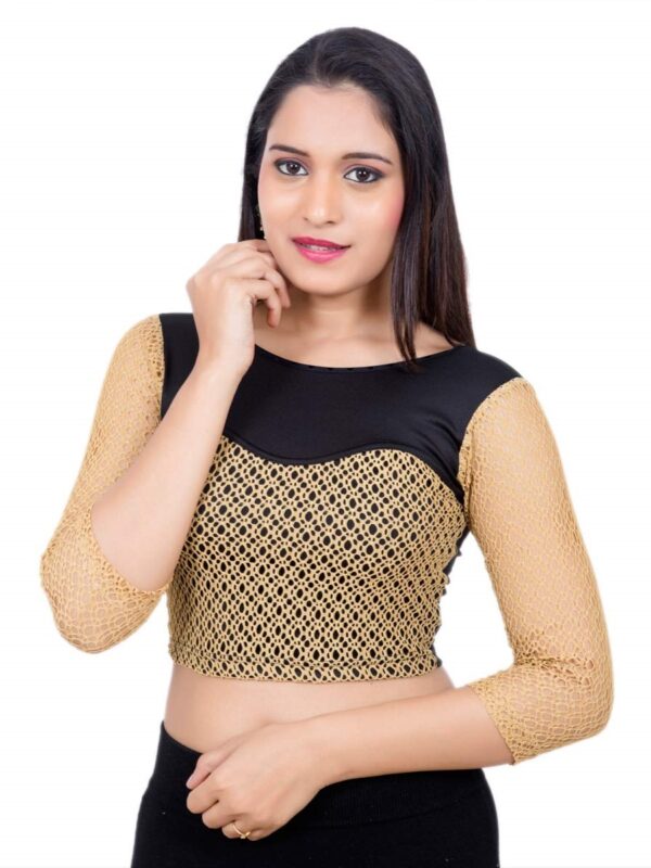 Gold Lycra High Neck 3/4 Sleeves Readymade Blouse