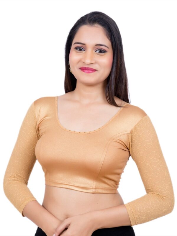 Copper Lycra Round Neck 3/4 Sleeves Readymade Blouse