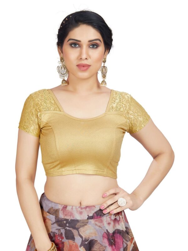Gold Lycra Round Neck Short Sleeves Readymade Blouse