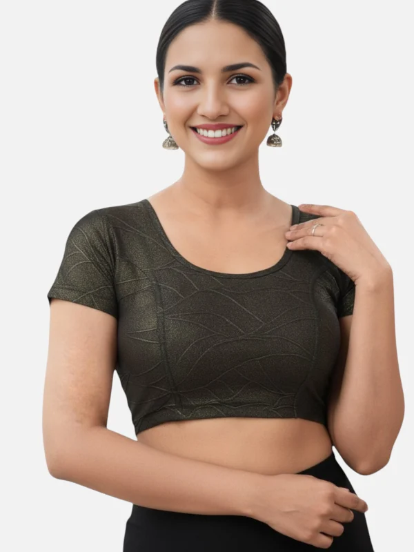 Brown Lycra Round Neck Short Sleeves Readymade Blouse