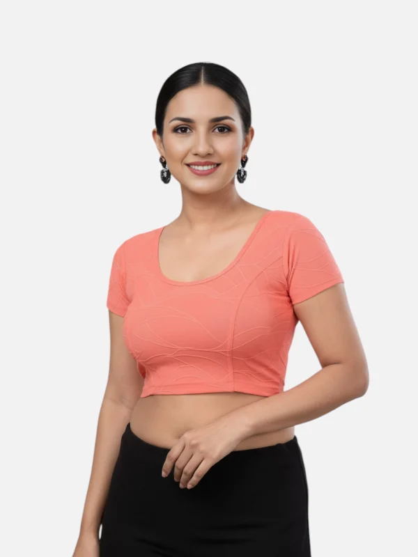 Gajri Elastance Round Neck Short Sleeves Readymade Blouse