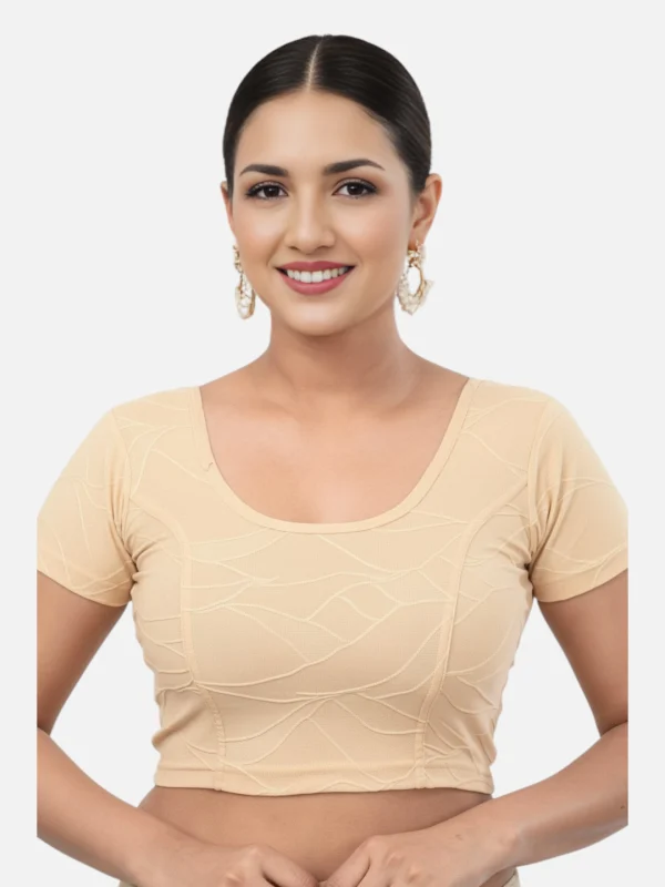 Gold Lycra Round Neck Short Sleeves Readymade Blouse
