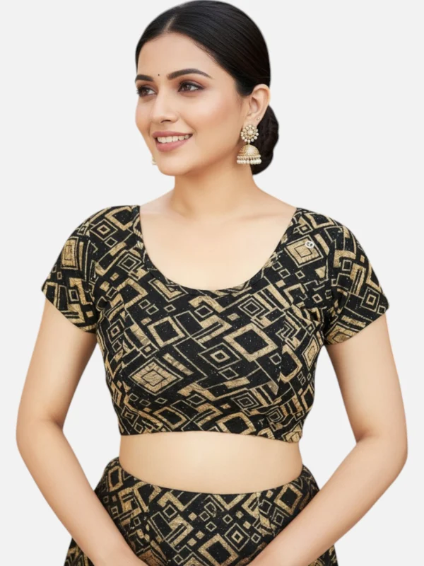 Black Lycra Round Neck Short Sleeves Readymade Blouse