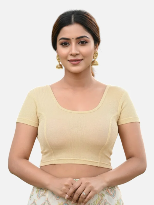 Gold Lycra Round Neck Short Sleeves Readymade Blouse