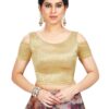 Gold Lycra Round Neck Shoulder Cut Short Sleeves Readymade Blouse