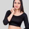 Black Lycra Round Neck 3/4 Sleeves Readymade Blouse