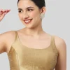 Gold Silk Round Neck Sleeveless Readymade Blouse