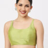 Sea Green Silk Round Neck Sleeveless Readymade Blouse