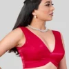 Rani Pink Tissue V Neck Sleeveless Readymade Blouse