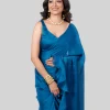 Blue Tissue Fabric Plain Saree With Readymade Blouse