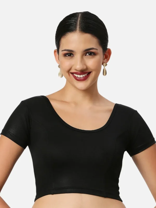 Black All-Time Bestseller Lycra Round Neck Short Sleeves Readymade Blouse