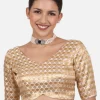 Golden Brocade Padded Readymade Saree Blouse