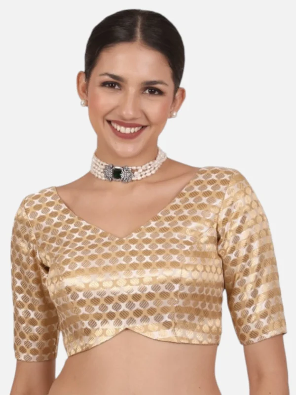 Golden Brocade Padded Readymade Saree Blouse