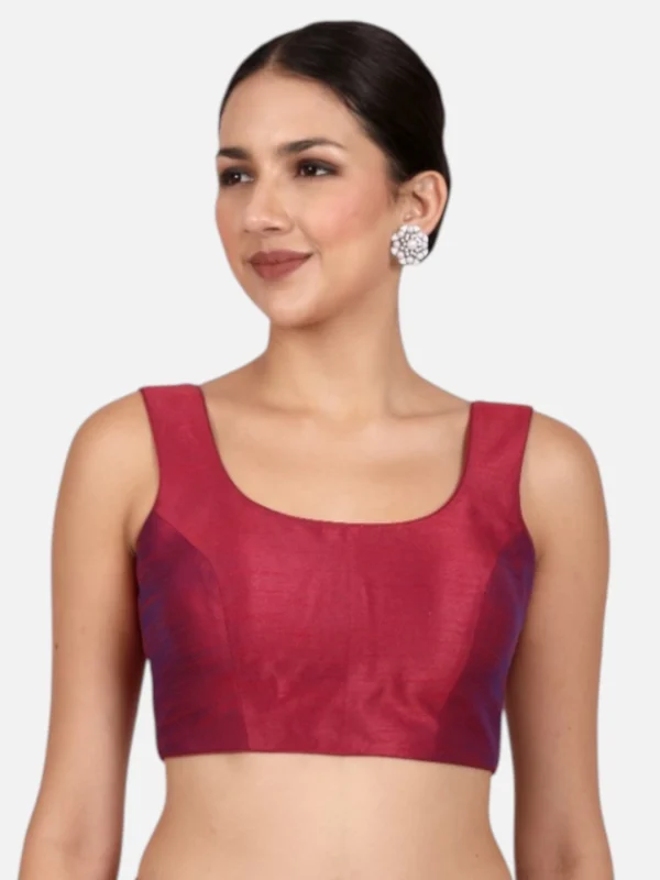Elegant Magenta Dupion Silk Sleeveless Readymade Saree Blouse