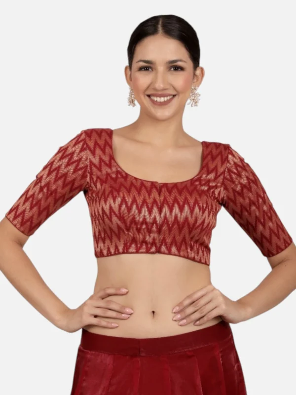 Maroon & Gold Zigzag Pattern Cotton Readymade Saree Blouse