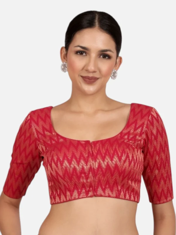 Rani & Gold Zigzag Pattern Cotton Readymade Saree Blouse