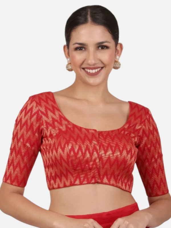 Red & Gold Zigzag Pattern Cotton Readymade Saree Blouse