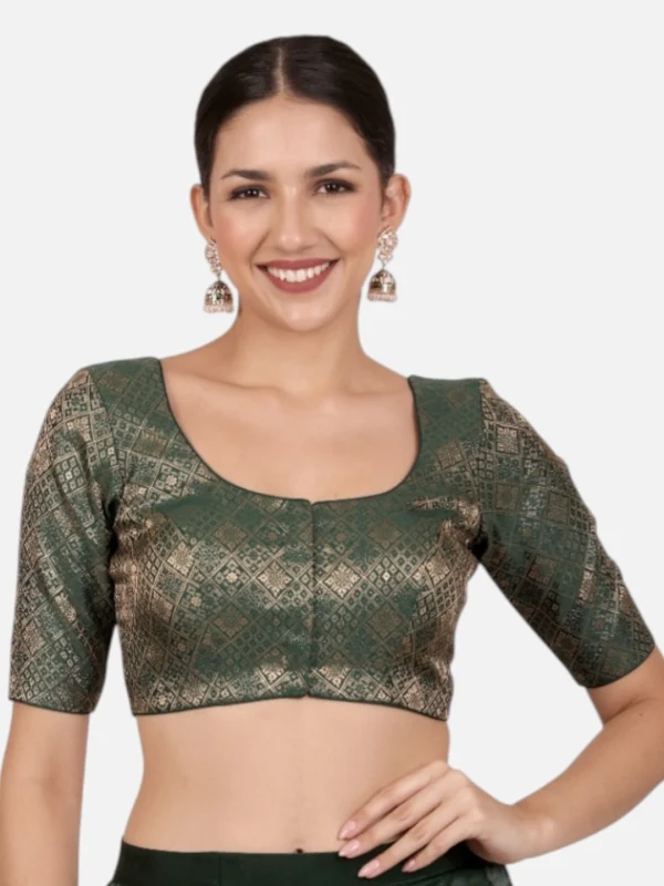 Bottle green Brocade Padded Readymade Saree Blouse