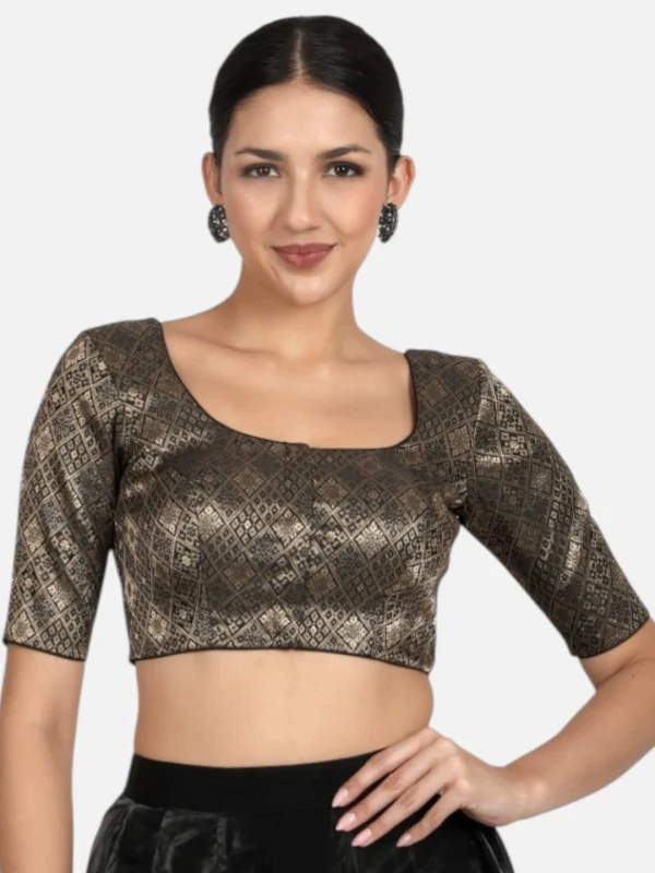 Black Brocade Padded Readymade Saree Blouse