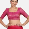 Magenta Brocade Padded Readymade Saree Blouse