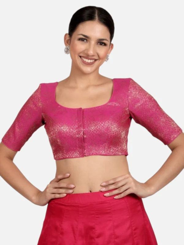 Magenta Brocade Padded Readymade Saree Blouse