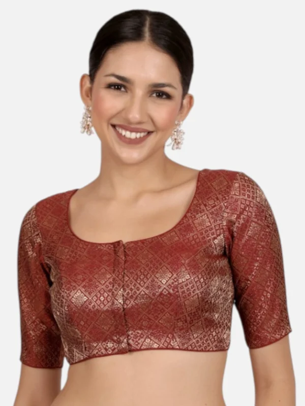 Maroon Brocade Padded Readymade Saree Blouse