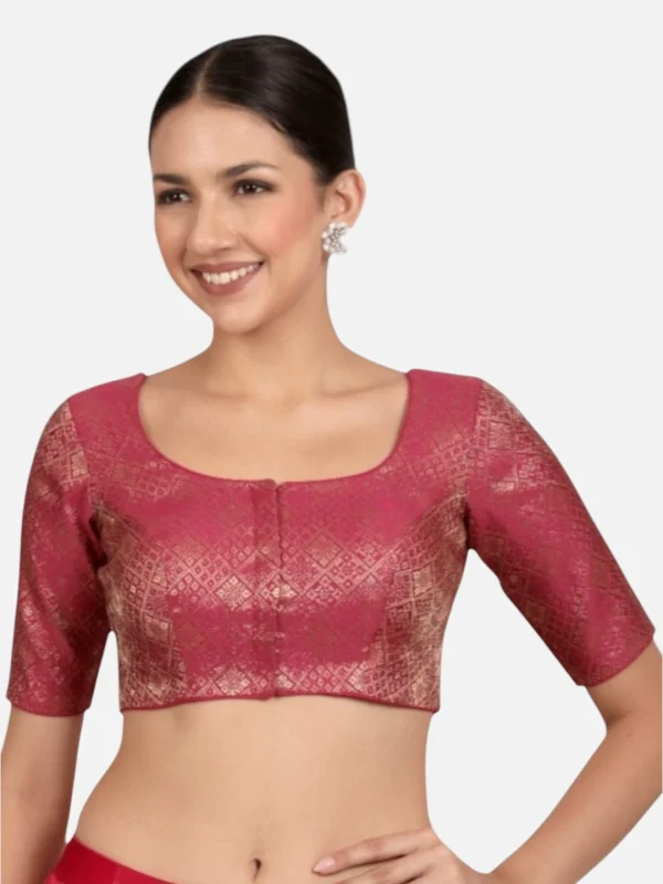 Rani Pink Brocade Padded Readymade Saree Blouse