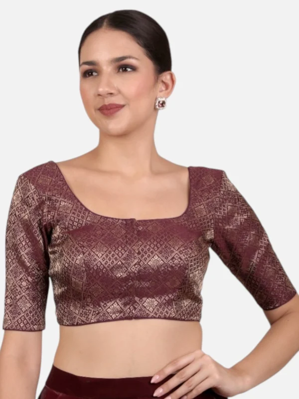 Wine Brocade Padded Readymade Saree Blouse